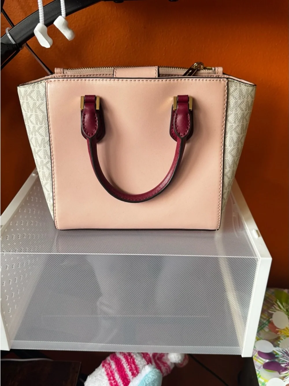 Michael Kors Pink and Burgundy Satchel with Signature Sides - Picture 2 of 5